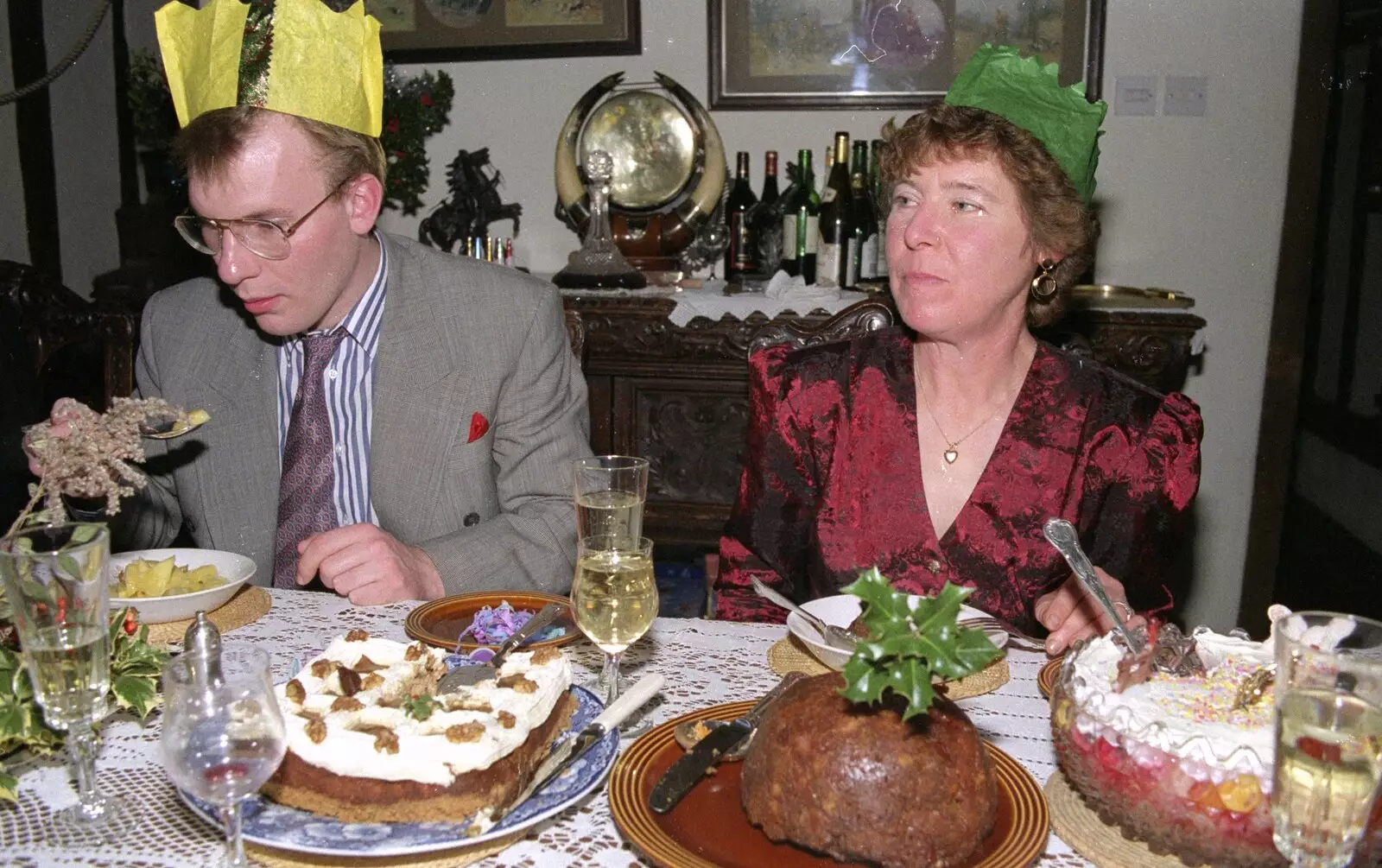 Darren, Brenda and puddings, from Christmas Dinner with Geoff and Brenda, Stuston, Suffolk - 25th December 1990