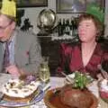 Darren, Brenda and puddings, Christmas Dinner with Geoff and Brenda, Stuston, Suffolk - 25th December 1990