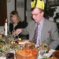 Darren serves up a roast potato, Christmas Dinner with Geoff and Brenda, Stuston, Suffolk - 25th December 1990