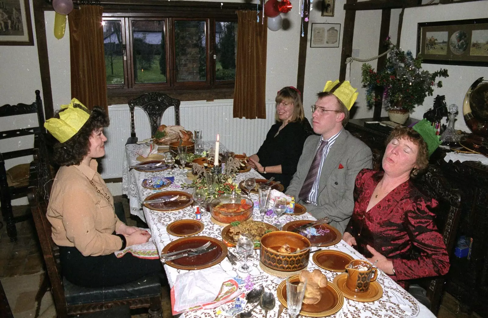 Brenda's a bit stuffed, from Christmas Dinner with Geoff and Brenda, Stuston, Suffolk - 25th December 1990