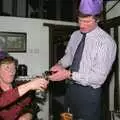 Geoff pours out some fizz, Christmas Dinner with Geoff and Brenda, Stuston, Suffolk - 25th December 1990