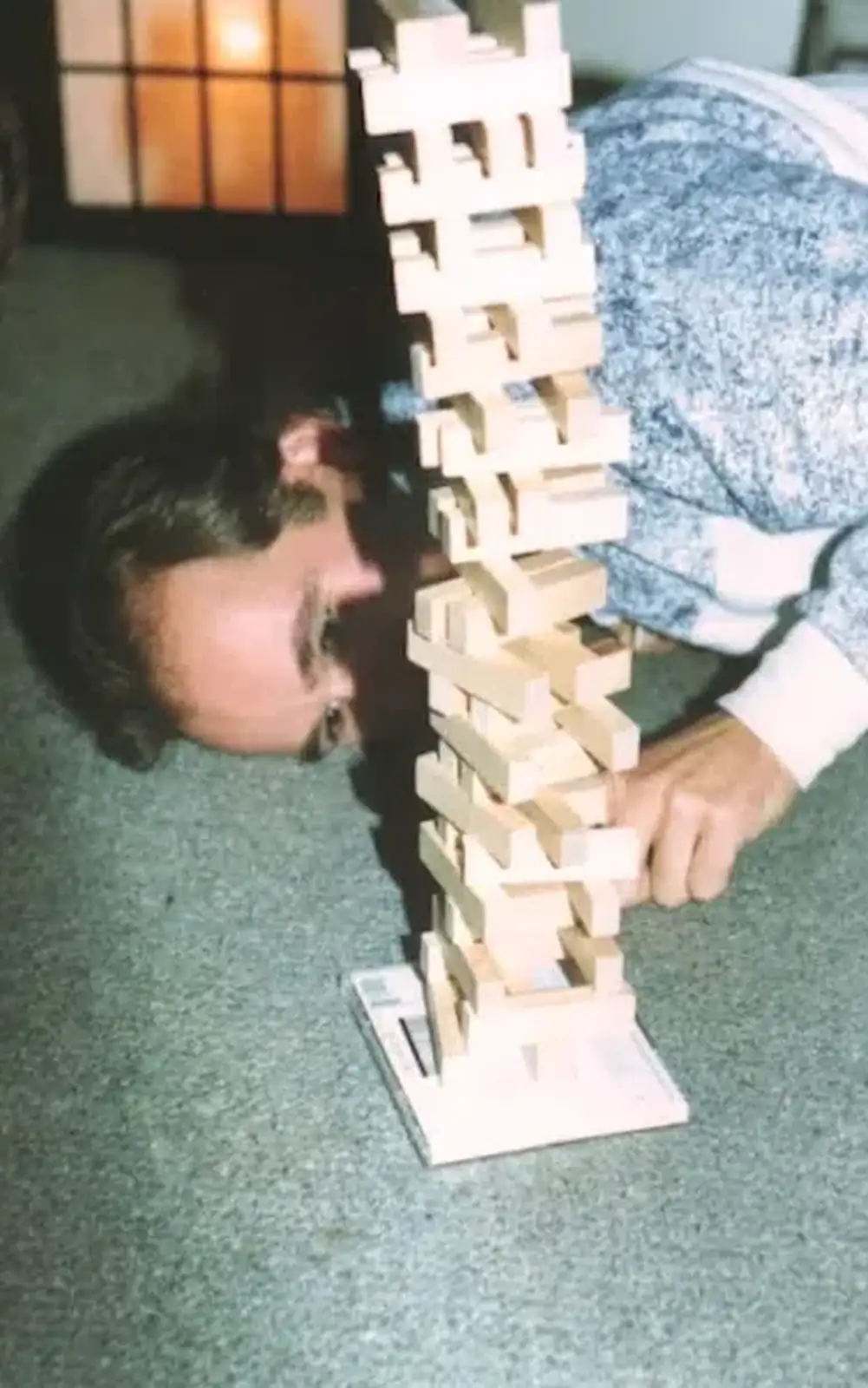 There's some Jenga occuring, from New Year's Eve at Phil's, Hordle, Hampshire - 31st December 1990