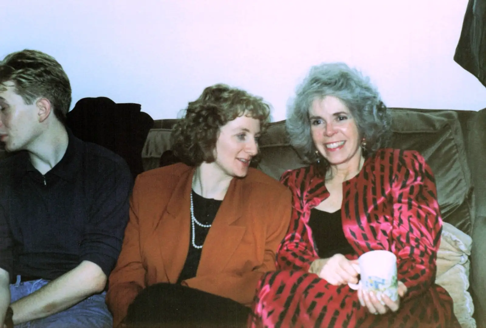 Bernice chats on the sofa, from New Year's Eve at Phil's, Hordle, Hampshire - 31st December 1990