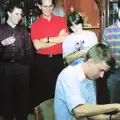Nosher pokes a key on the keyboard, New Year's Eve at Phil's, Hordle, Hampshire - 31st December 1990
