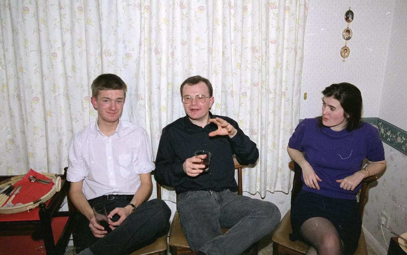 Nosher, Hamish and Ruth, from New Year's Eve at Phil's, Hordle, Hampshire - 31st December 1990