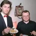 Sean, Hamish and some cheesecake, New Year's Eve at Phil's, Hordle, Hampshire - 31st December 1990