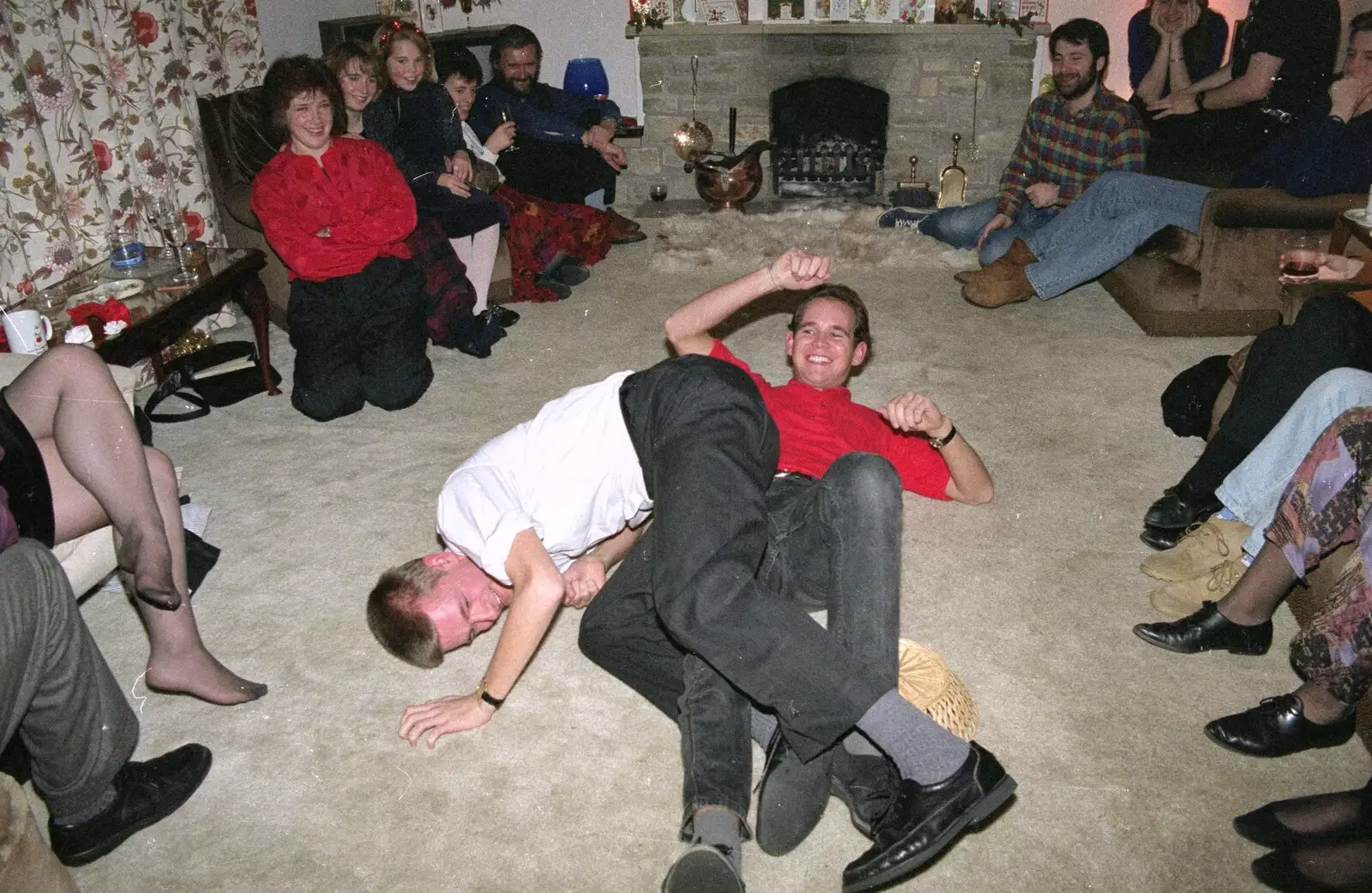 The leg wrestling is over for Nosher, from New Year's Eve at Phil's, Hordle, Hampshire - 31st December 1990