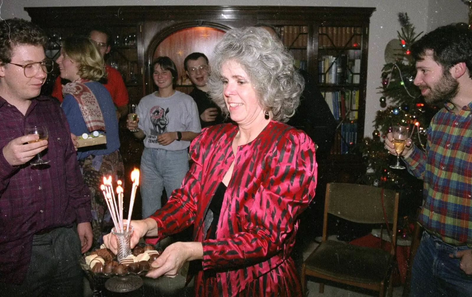 Berenice brings in some chocolates, from New Year's Eve at Phil's, Hordle, Hampshire - 31st December 1990