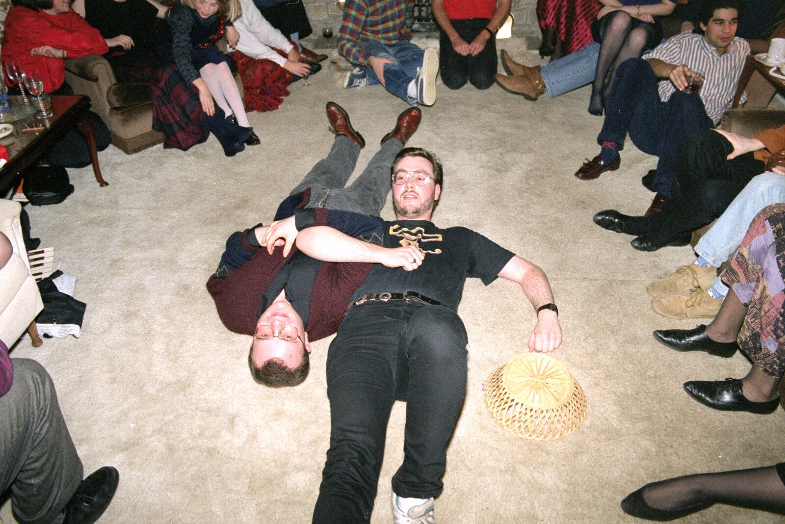 It's Hamish's turn on the floor from New Year's Eve at Phil's, Hordle, Hampshire - 31st December 1990