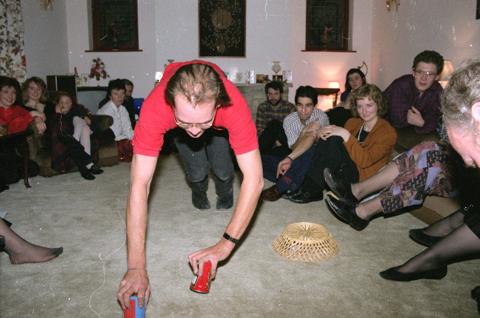 Phil does a thing involving walking on cans from New Year's Eve at Phil's, Hordle, Hampshire - 31st December 1990