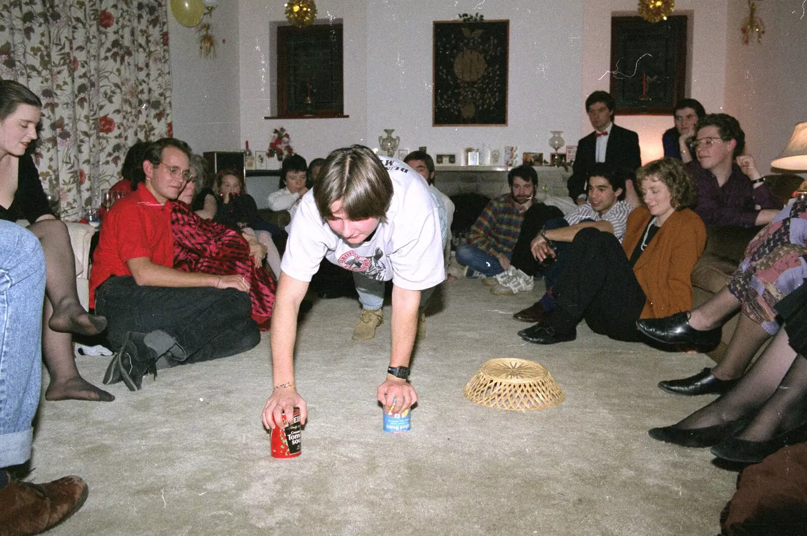 Walking on cans, from New Year's Eve at Phil's, Hordle, Hampshire - 31st December 1990