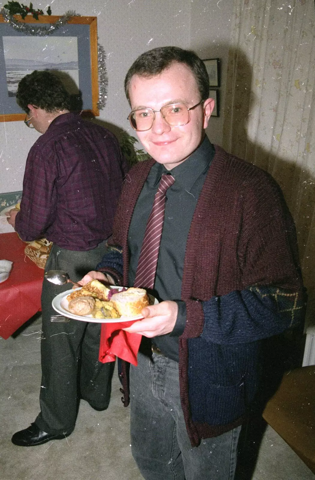 Hamish with a stack of food, from New Year's Eve at Phil's, Hordle, Hampshire - 31st December 1990