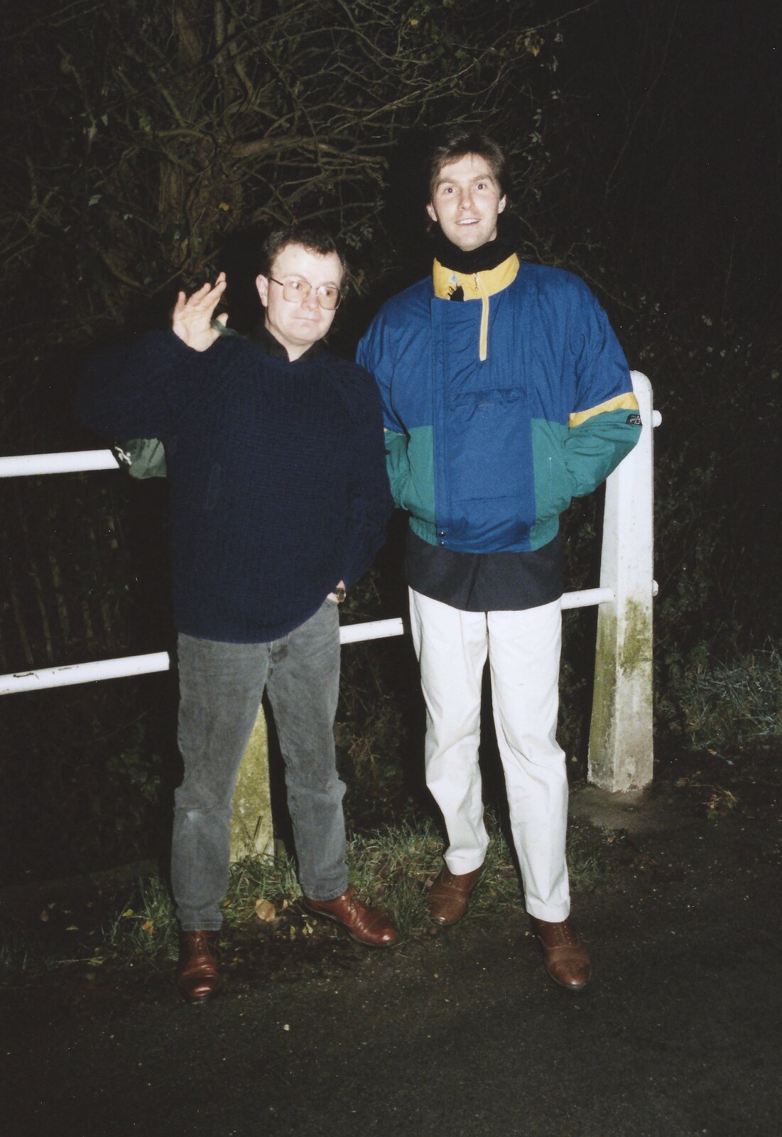 Hamish and Sean walk the back roads to New Milton from New Year's Eve at Phil's, Hordle, Hampshire - 31st December 1990