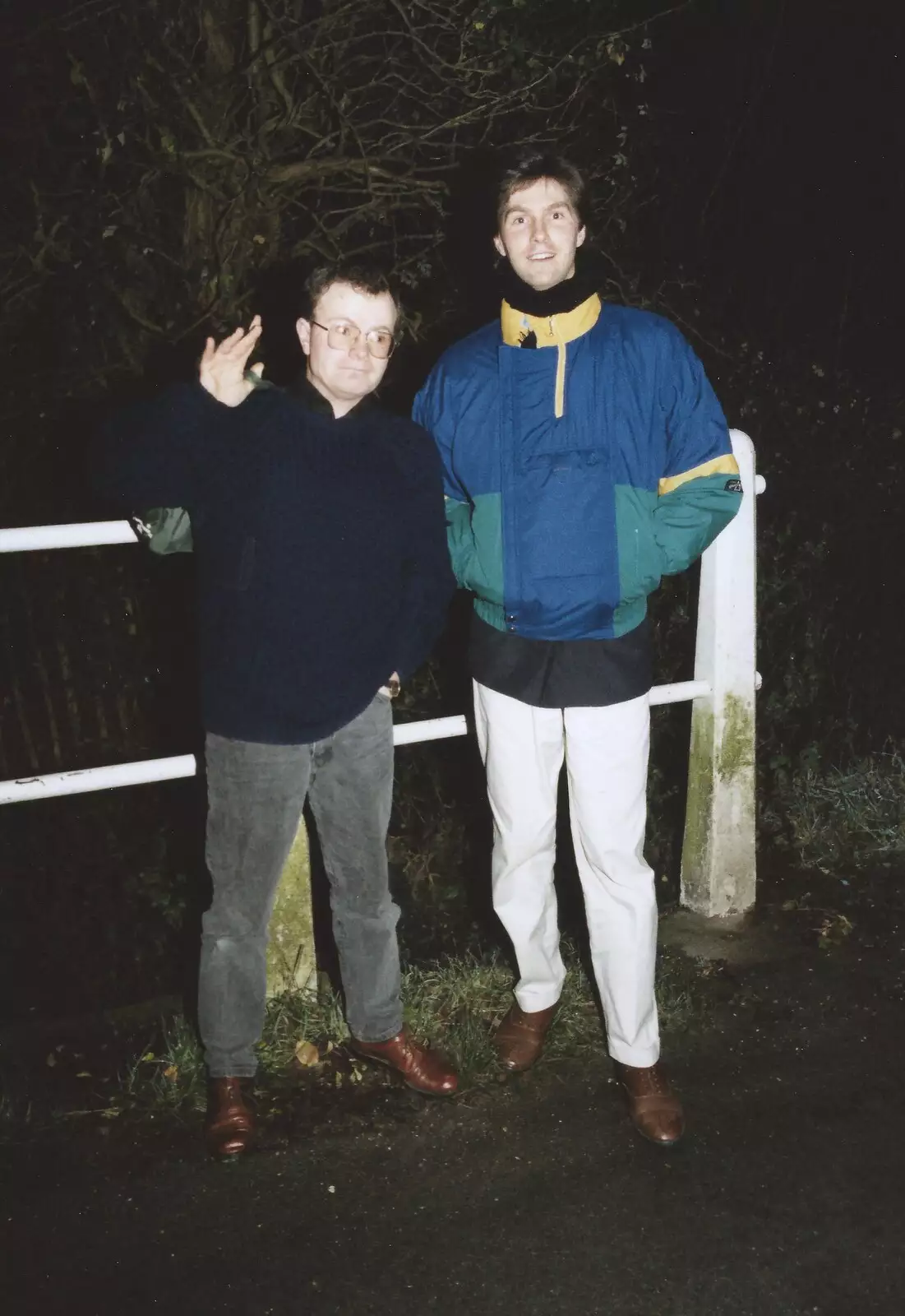 Hamish and Sean walk the back roads to New Milton, from New Year's Eve at Phil's, Hordle, Hampshire - 31st December 1990