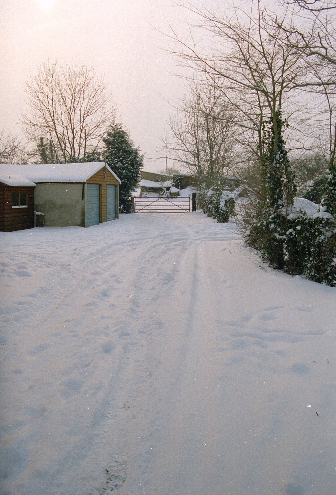 Nosher's driveway from Snow Days, Stuston and Norwich, Suffolk and Norfolk - 4th February 1991