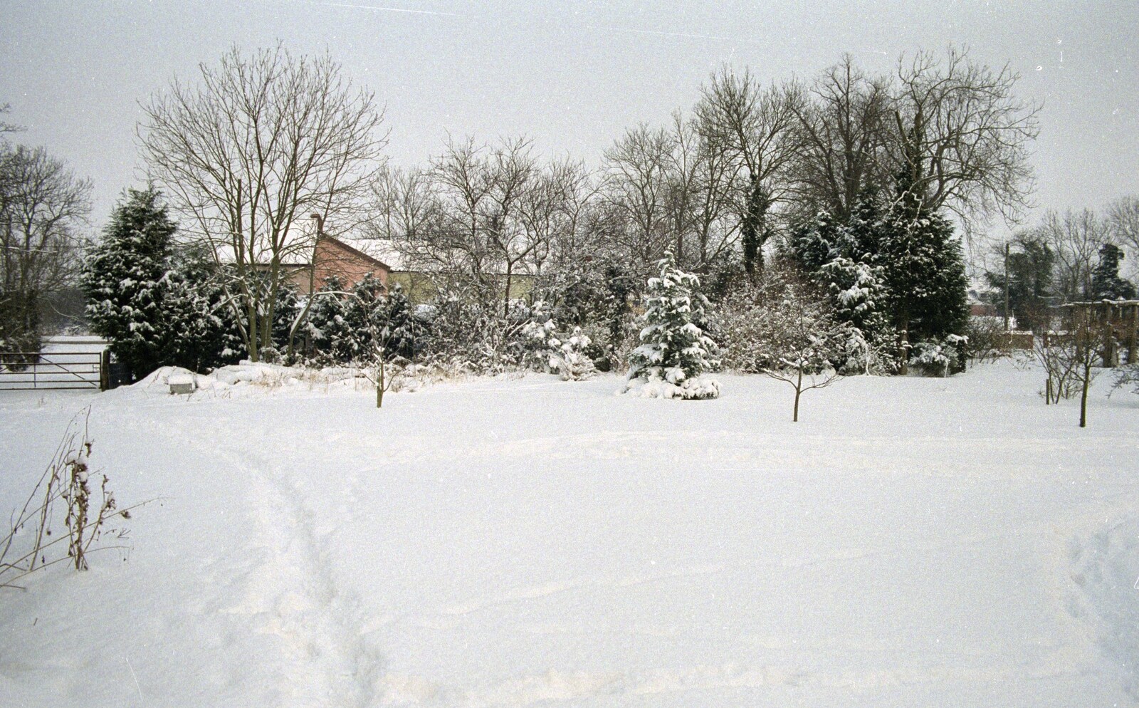 A view of The Stables from the garages from Snow Days, Stuston and Norwich, Suffolk and Norfolk - 4th February 1991