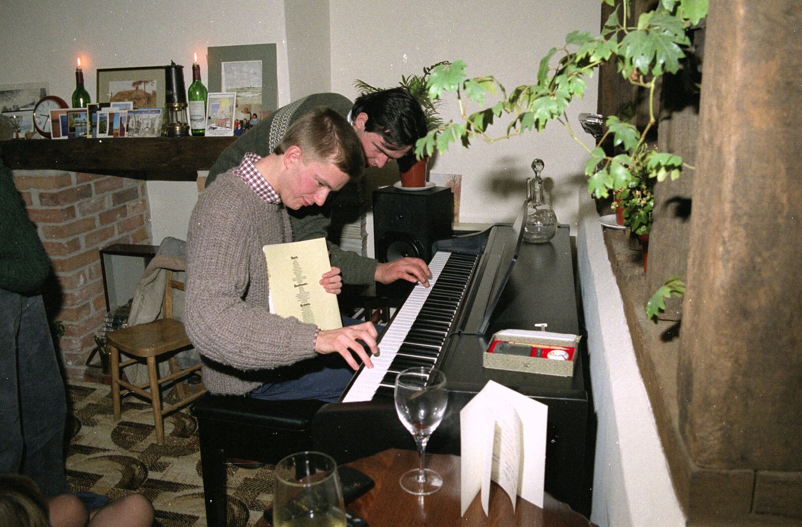 Nosher and David work something out on piano from Sledging on the Common and Some Music, Stuston, Suffolk - 5th February 1991
