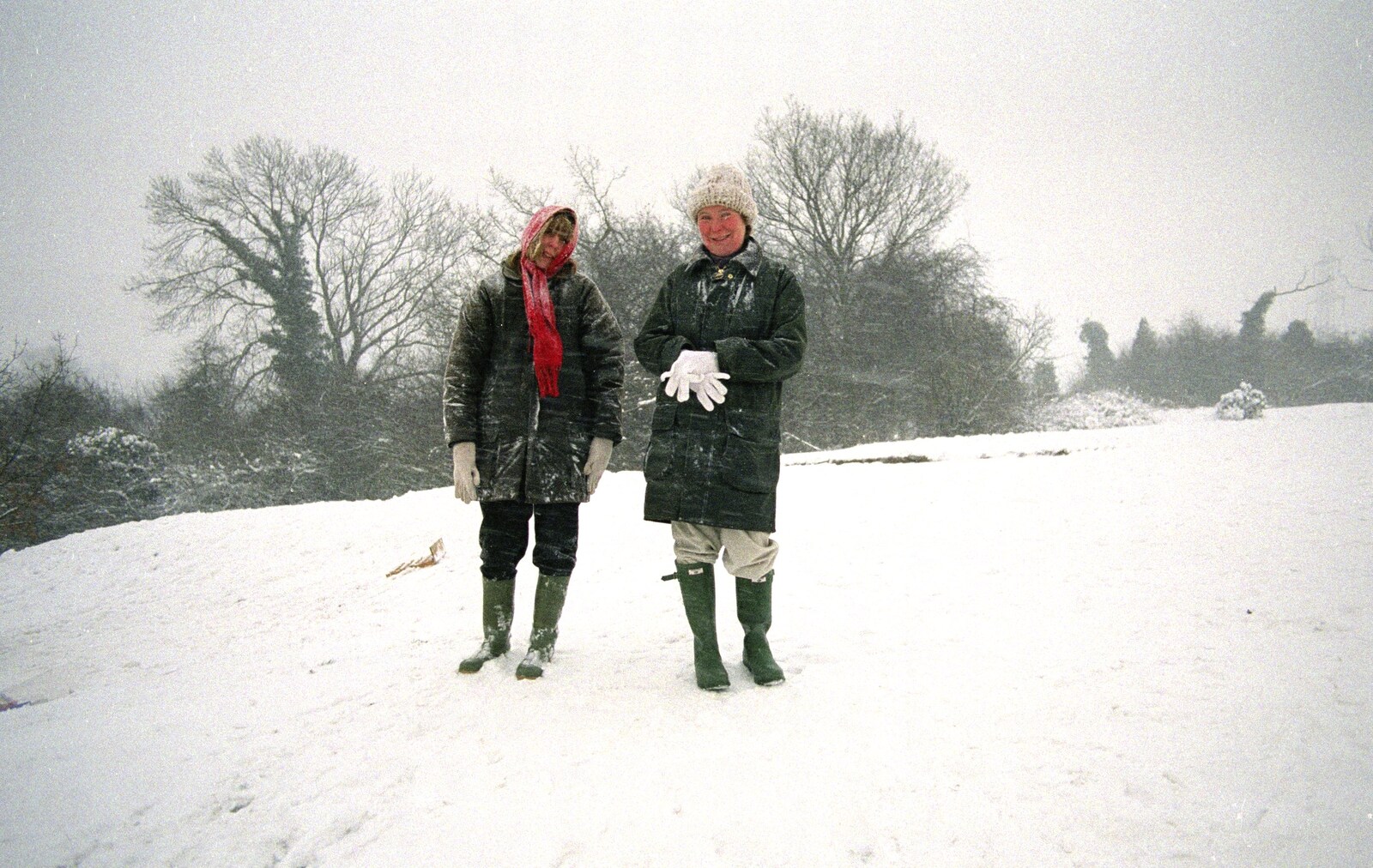 Janet and Brenda on Stuston Common from Sledging on the Common and Some Music, Stuston, Suffolk - 5th February 1991