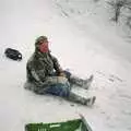 Geoff's on his arse on a fertiliser bag, Sledging on the Common and Some Music, Stuston, Suffolk - 5th February 1991