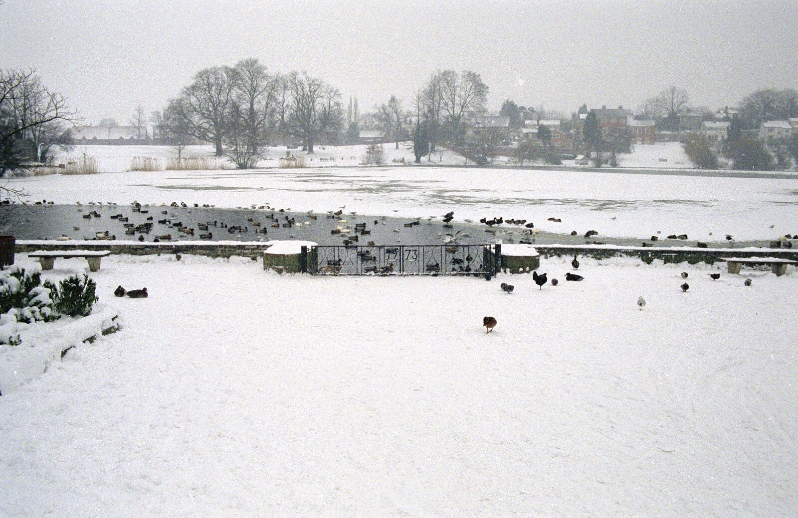 The Mere in Diss with its 1973 gates from Sledging on the Common and Some Music, Stuston, Suffolk - 5th February 1991