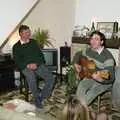 David entertains on guitar, Sledging on the Common and Some Music, Stuston, Suffolk - 5th February 1991