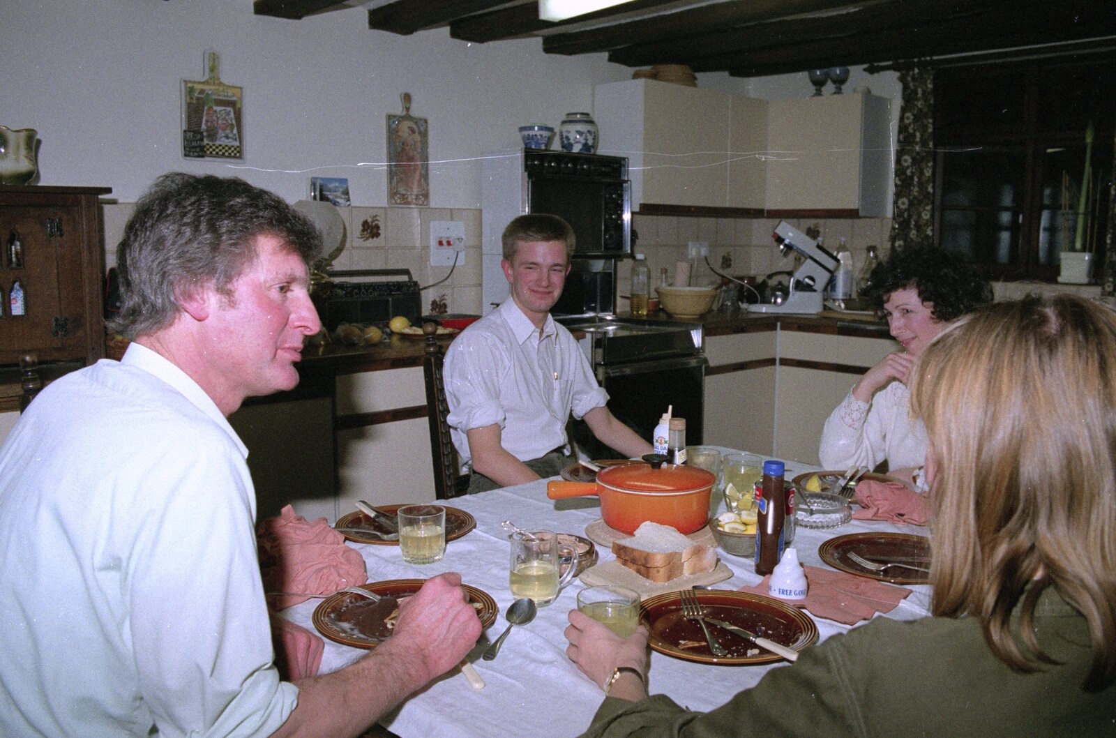 Geoff, Nosher and Janet around the kitchen table from Pancake Day, Stuston, Suffolk - 18th February 1991