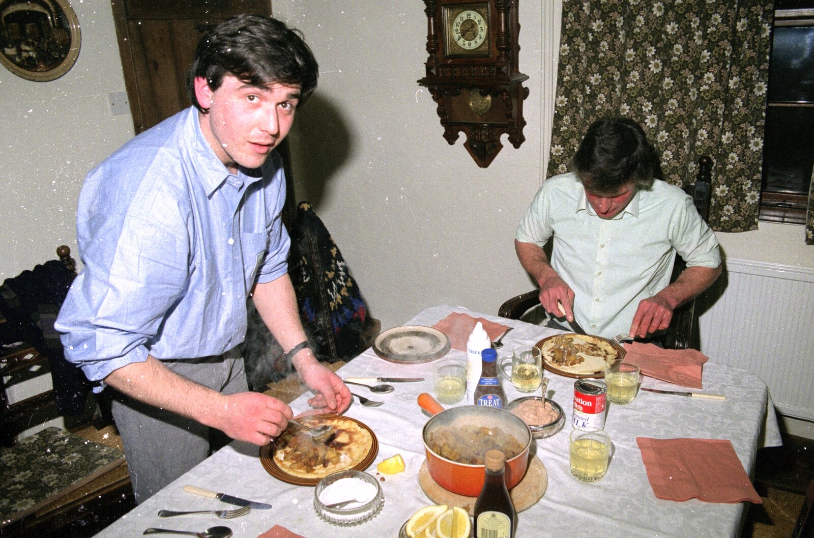 David preps a pancake from Pancake Day, Stuston, Suffolk - 18th February 1991