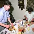 David preps a pancake, Pancake Day, Stuston, Suffolk - 18th February 1991