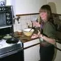 Janet introduces the pancake implements, Pancake Day, Stuston, Suffolk - 18th February 1991