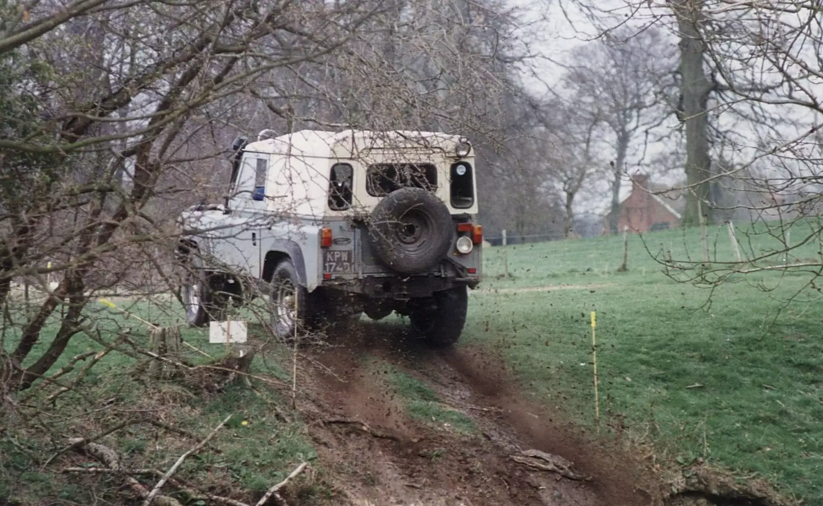 A Land-Rover does some off-roading somwhere, from Bernie and the Porch, The Stables, Stuston, Suffolk - 15th March 1991