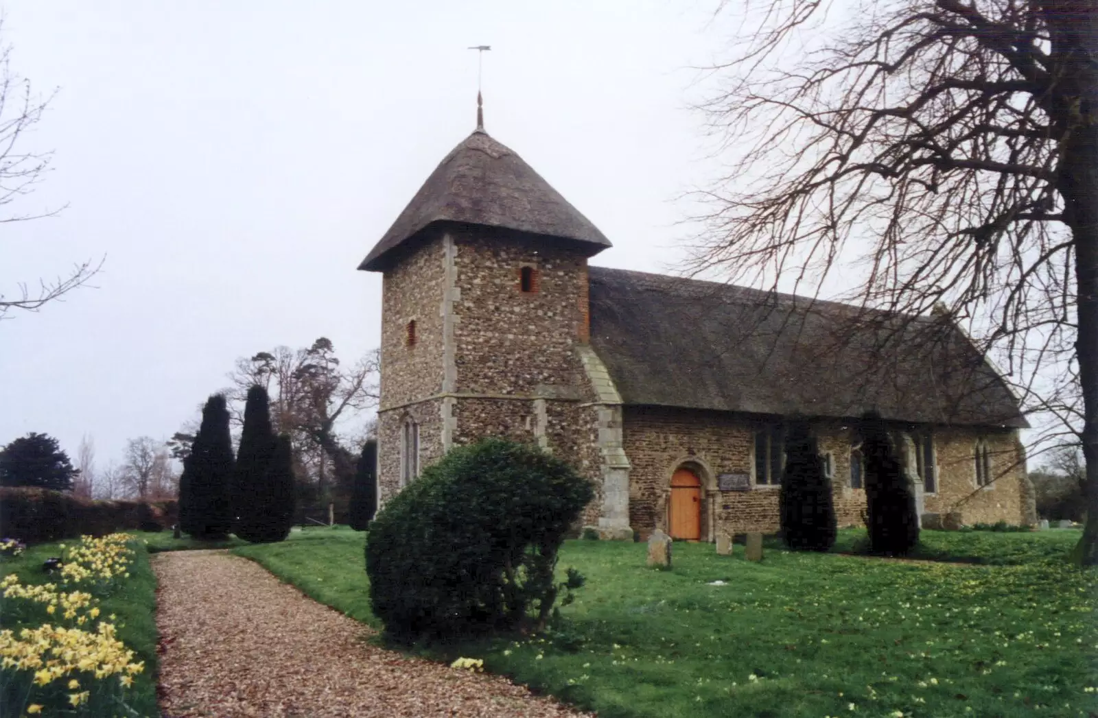 The thatched church ar Thornham Parva, from Bernie and the Porch, The Stables, Stuston, Suffolk - 15th March 1991