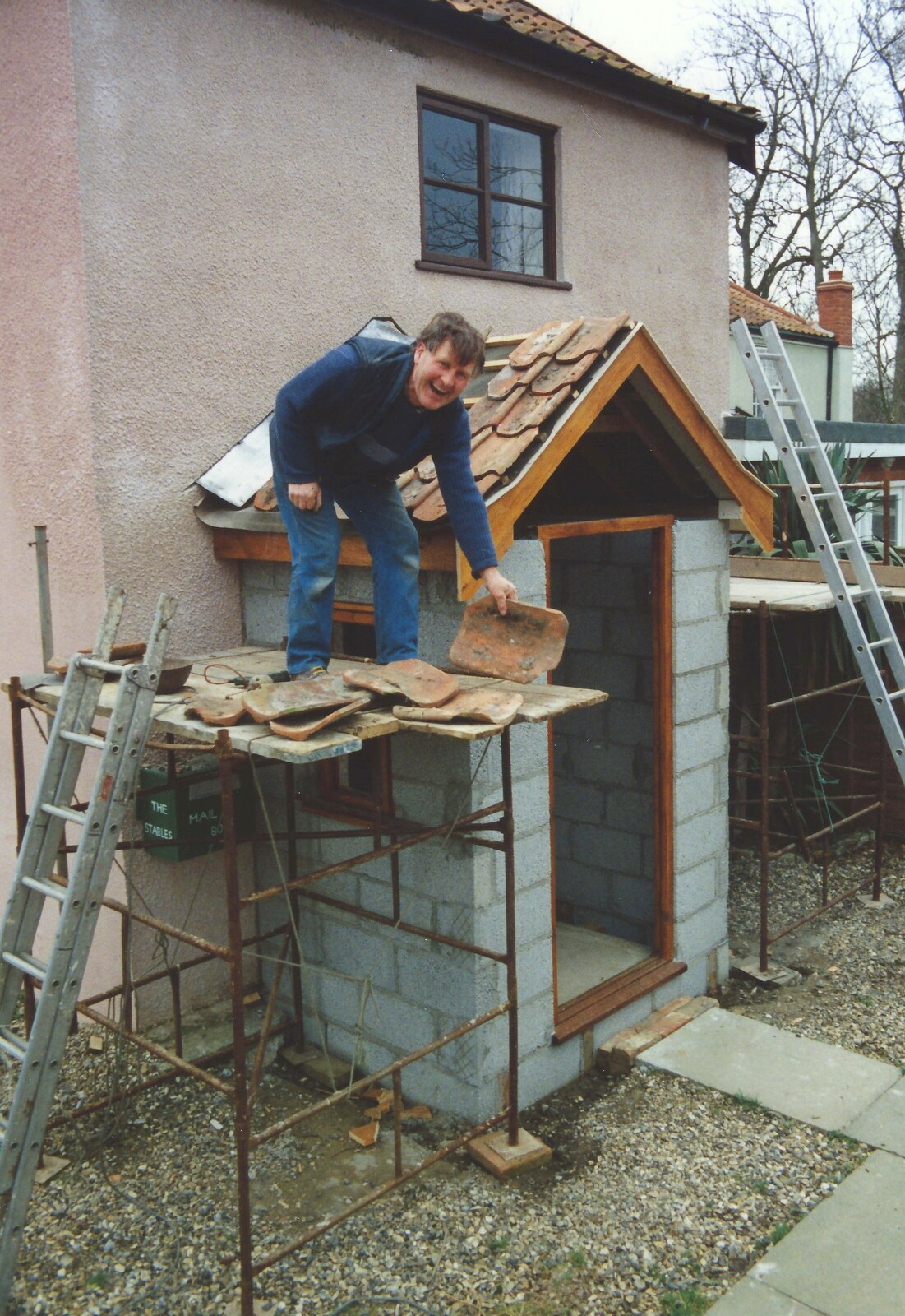 Bernie does some tiling from Bernie and the Porch, The Stables, Stuston, Suffolk - 15th March 1991