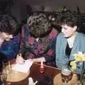 Crispy, Pam and Kelly write secret stuff, BPCC Printec Reunion at The Brome Swan, Suffolk - 20th February 1991