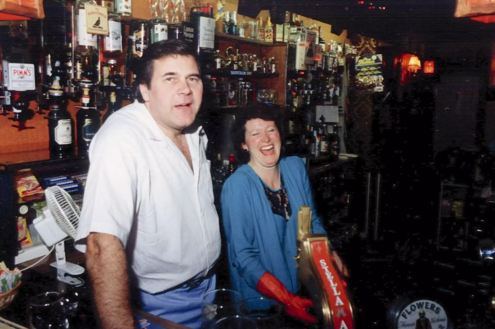 Alan and Sylvia's rubber gloves, from BPCC Printec Reunion at The Brome Swan, Suffolk - 20th February 1991