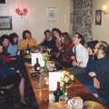 The gang sing Auld Lang Syne around the table, BPCC Printec Reunion at The Brome Swan, Suffolk - 20th February 1991