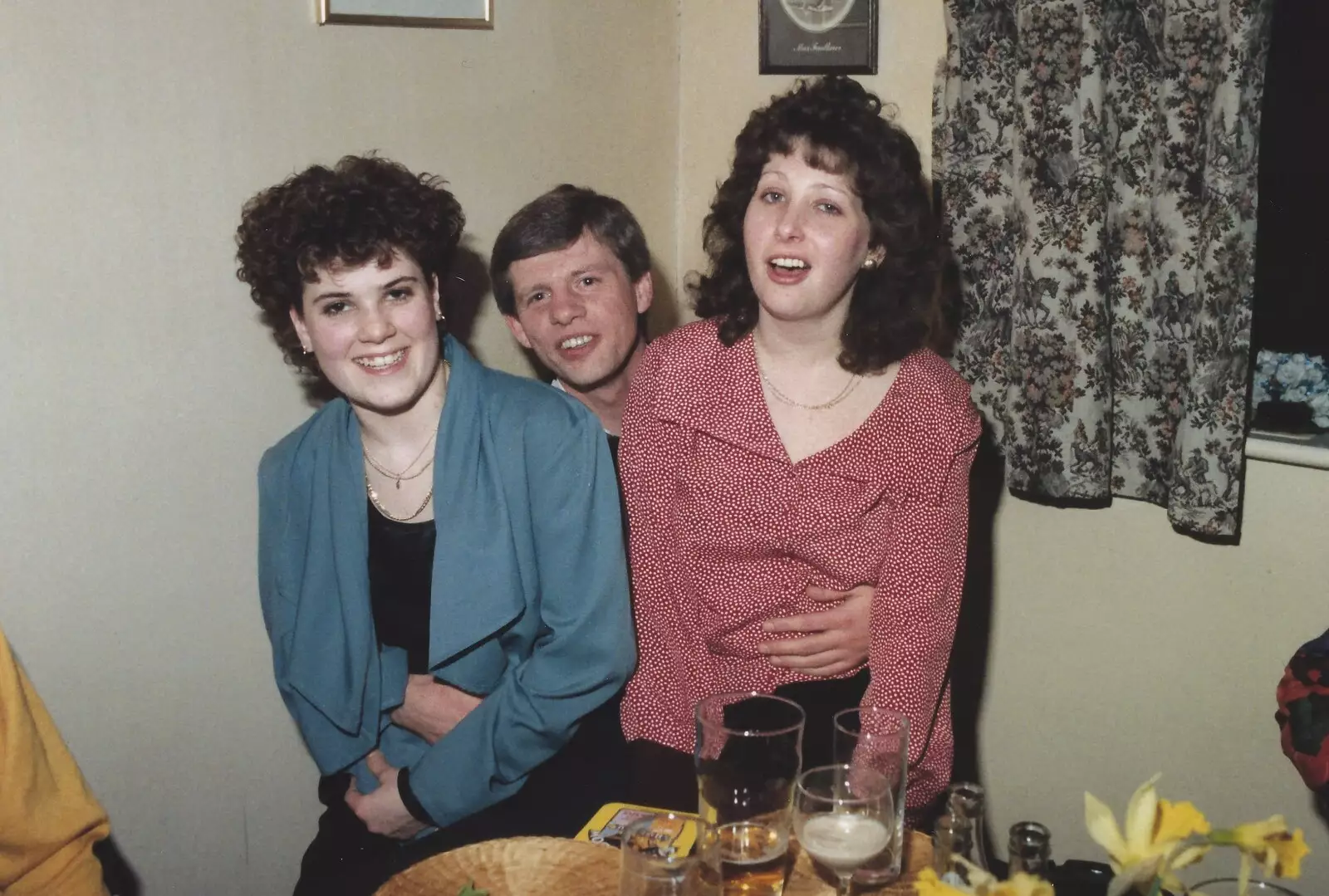 Steve-o with Kelly and Alison on his knee, from BPCC Printec Reunion at The Brome Swan, Suffolk - 20th February 1991