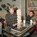 An instense game of Jenga occurs, Darts at the Swan Inn and a Nigel Party, Lancaster Gate - 23rd March 1991