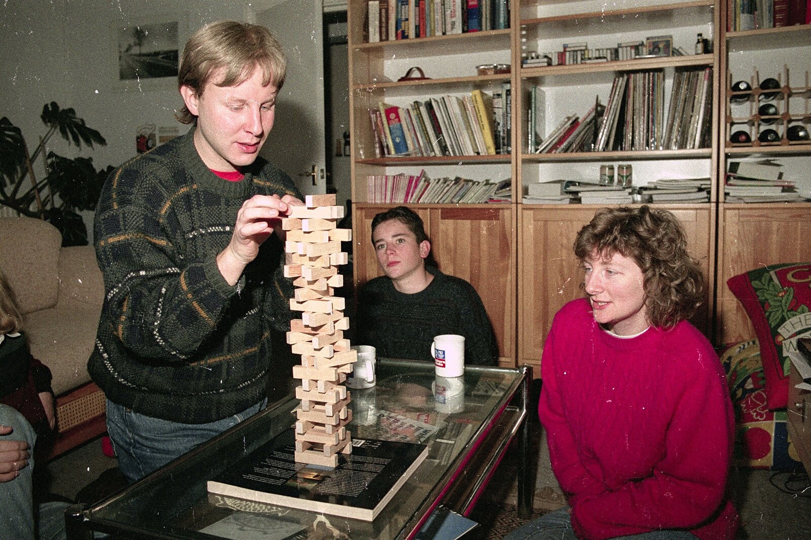 Another Jenga move from Darts at the Swan Inn and a Nigel Party, Lancaster Gate - 23rd March 1991