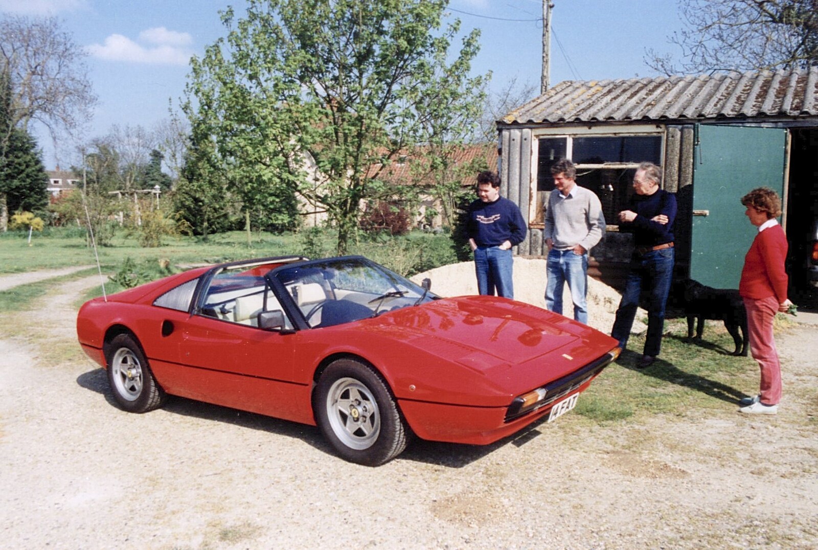 The Ferrari by Geoff's sheds from The Newmarket Dog Show and Dobermans on the Ling, Newmarket and Wortham, Suffolk - 3rd April 1991