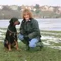 Tina and Doberman by a frozen Mere in Diss, The Newmarket Dog Show and Dobermans on the Ling, Newmarket and Wortham, Suffolk - 3rd April 1991