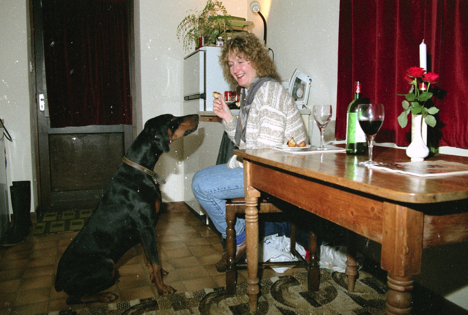 Tina and the Doberman in the Stuston pad from The Newmarket Dog Show and Dobermans on the Ling, Newmarket and Wortham, Suffolk - 3rd April 1991