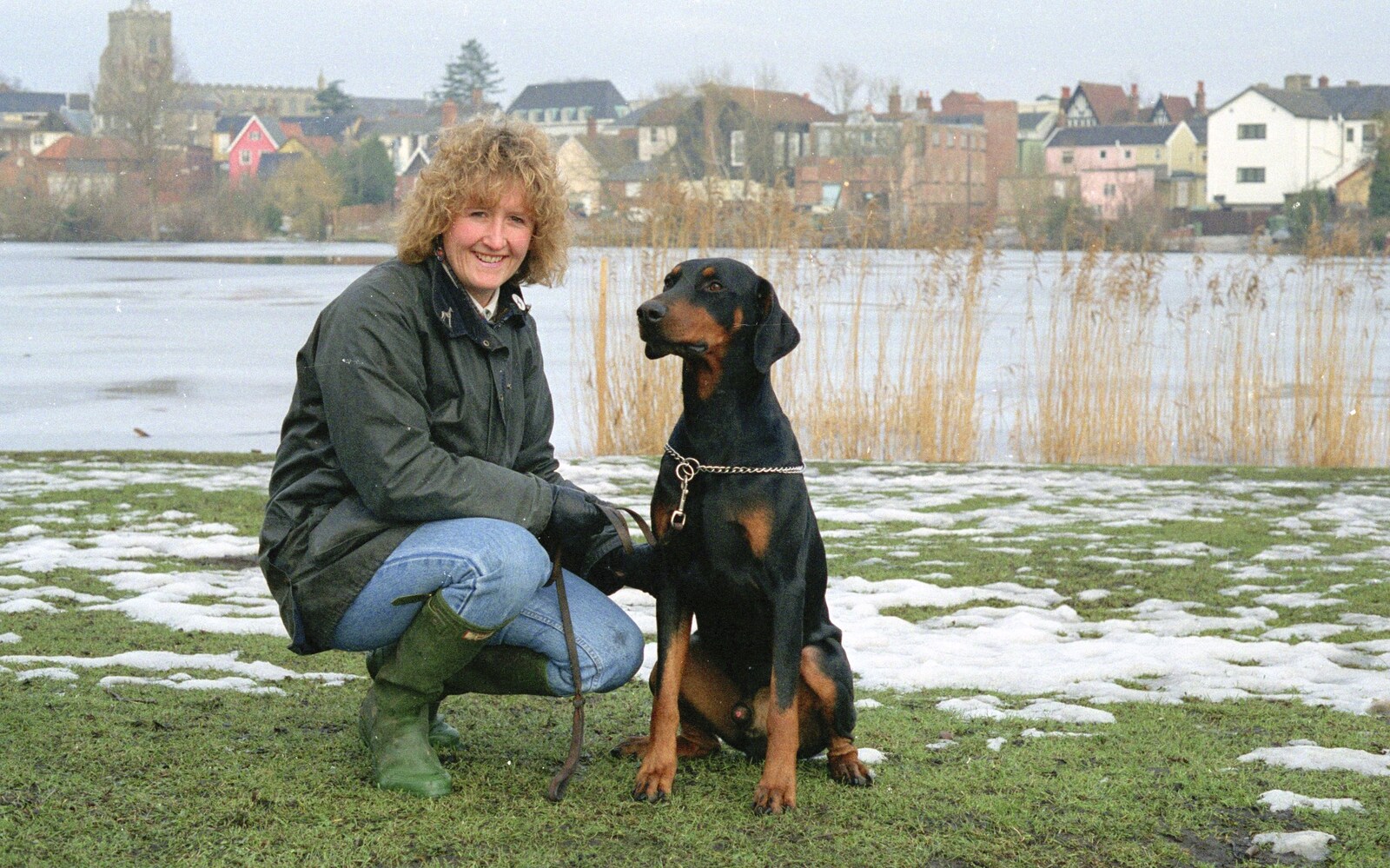 Another dog pose in front of the Mere from The Newmarket Dog Show and Dobermans on the Ling, Newmarket and Wortham, Suffolk - 3rd April 1991