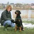 Another dog pose in front of the Mere, The Newmarket Dog Show and Dobermans on the Ling, Newmarket and Wortham, Suffolk - 3rd April 1991