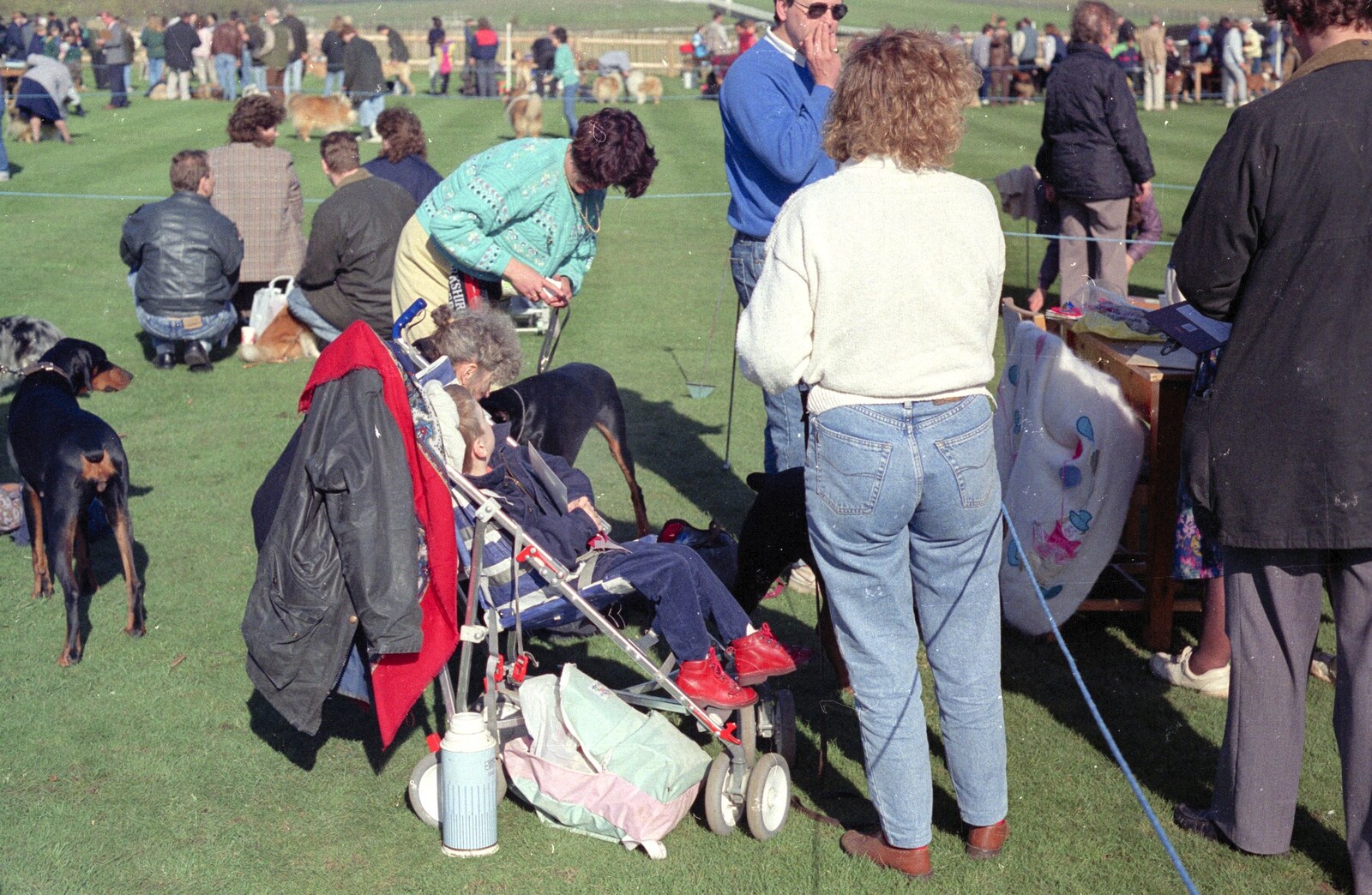 Crowds, dogs, and Anton in a buggy from The Newmarket Dog Show and Dobermans on the Ling, Newmarket and Wortham, Suffolk - 3rd April 1991