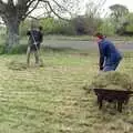 Geoff and Brenda rake up on Stuston common, The Newmarket Dog Show and Dobermans on the Ling, Newmarket and Wortham, Suffolk - 3rd April 1991