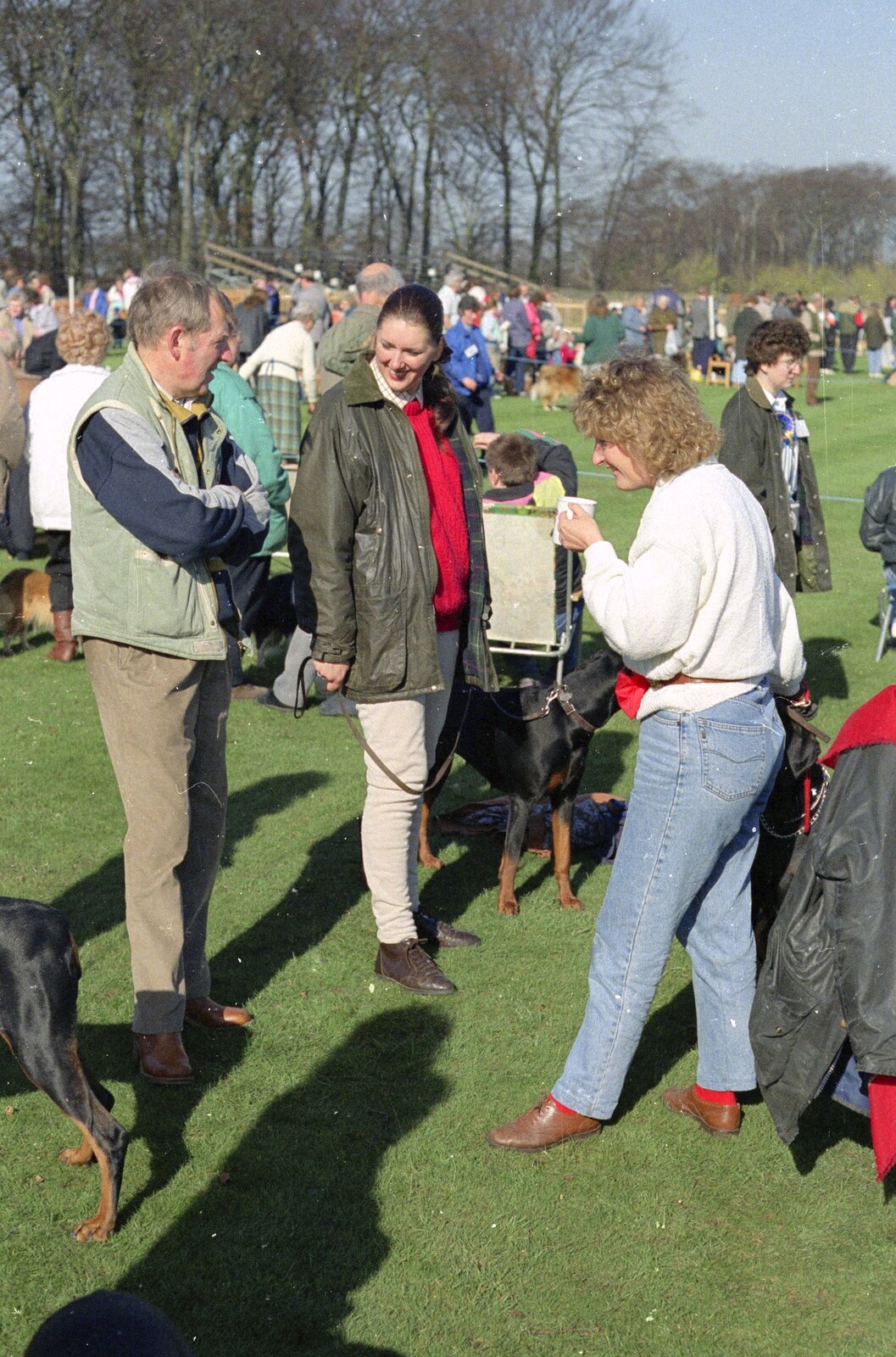 Anne and Tina discuss something from The Newmarket Dog Show and Dobermans on the Ling, Newmarket and Wortham, Suffolk - 3rd April 1991