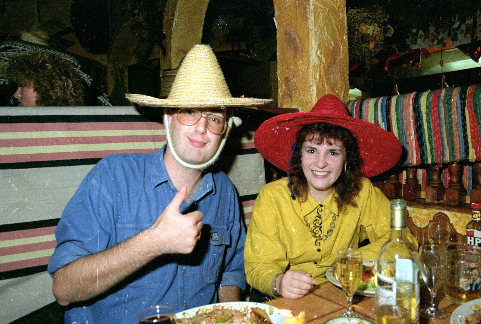 Steve and Sam with comedy hats from Pedros and Daffodils, Norwich and Billingford, Norfolk - 20th April 1991
