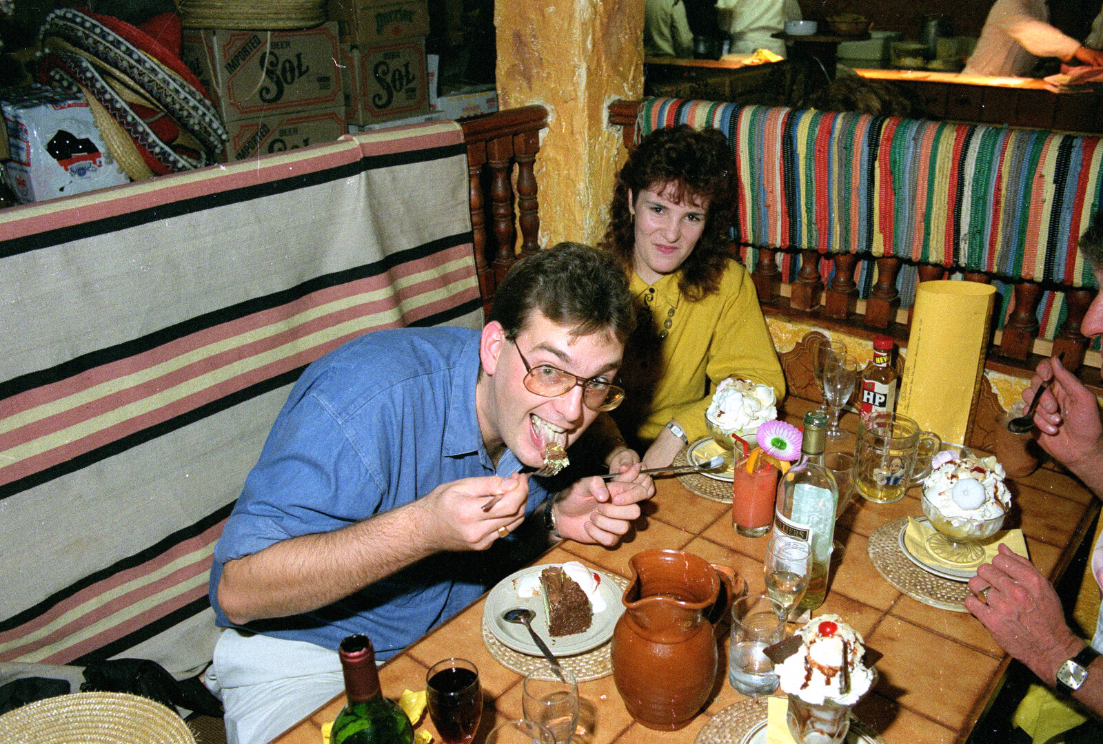 Steve licks his pudding from Pedros and Daffodils, Norwich and Billingford, Norfolk - 20th April 1991