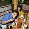 Steve licks his pudding, Pedros and Daffodils, Norwich and Billingford, Norfolk - 20th April 1991