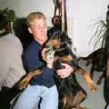 Tina's boyfriend pretends to give the dog beer, A Little Clacton Party and the Polling Caravan, Stuston, Suffolk - 4th May 1991